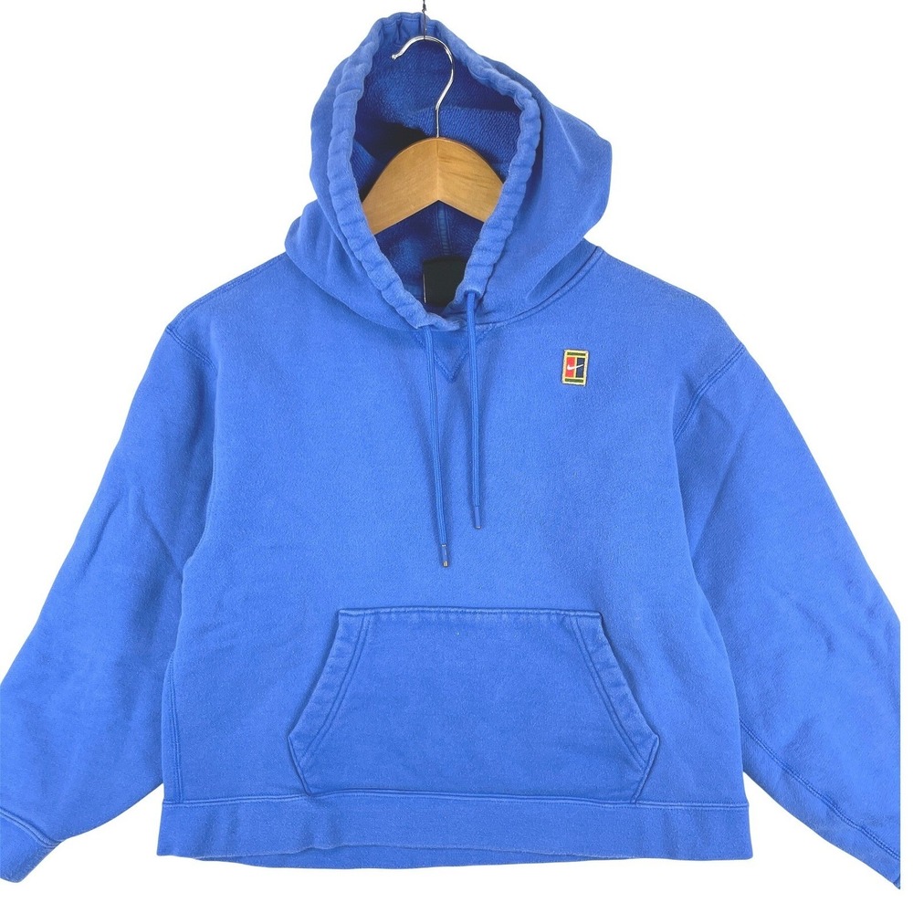 Nike Court Fleece Hoodie Womens XS Blue Tennis Logo Pullover Sweatshirt